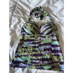 Victoria's Secret Women's Multicolor Purple Green Tankini Top Swimsuit Size 34B